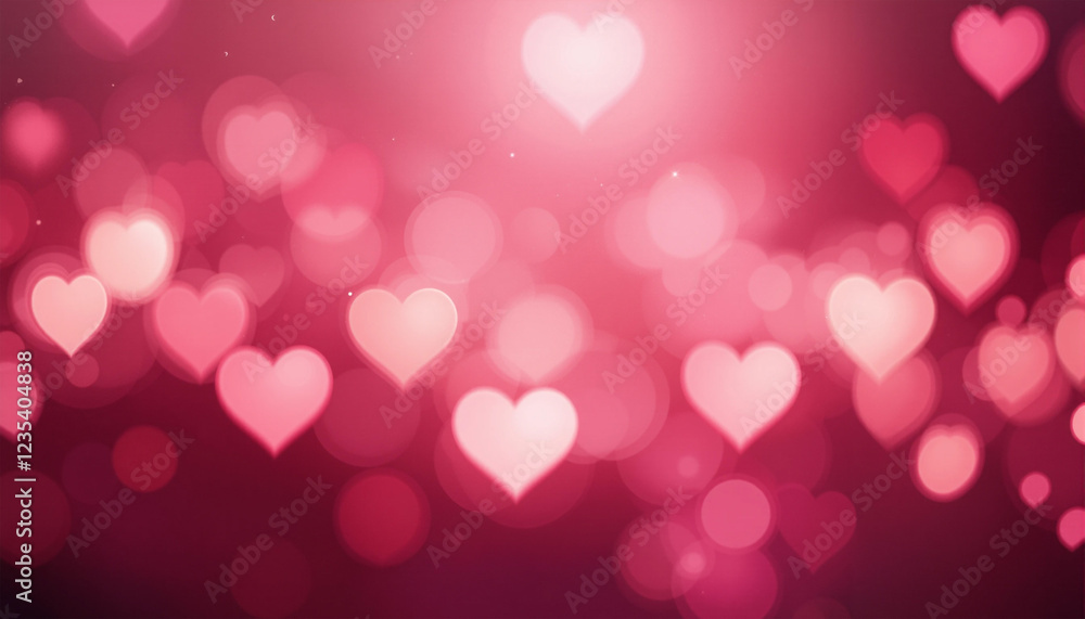 Fototapeta premium Soft Pink Bokeh Hearts, Dreamy pink bokeh background with soft, glowing hearts.