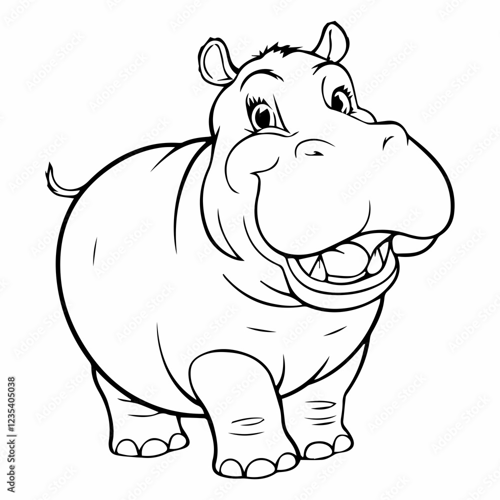 Fototapeta premium Hippo cartoon Coloring Page Illustration