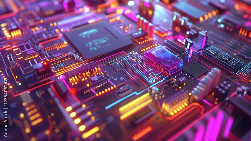 Neon Circuit Board: A Digital Dreamscape Neon Circuit Board: A Digital Dreamscape
