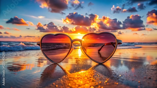 Wallpaper Mural Heart-Shaped Sunglasses at Sunset Beach Torontodigital.ca
