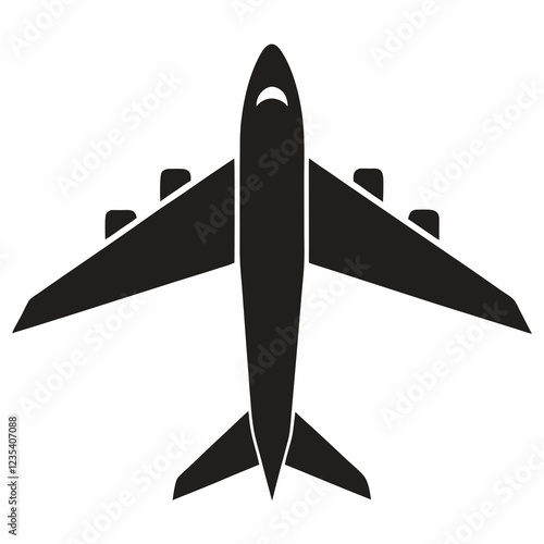 Simple Black Silhouette of a Commercial Airplane