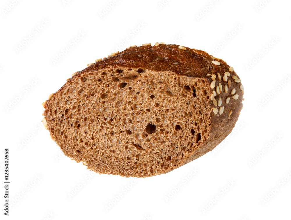 Piece of fresh baguette with sesame isolated on white Piece of fresh baguette with sesame isolated on white