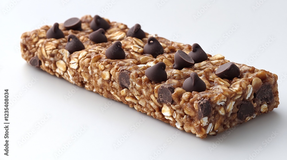 Side View of a Chocolate Chip Granola Bar on White Background Side View of a Chocolate Chip Granola Bar on White Background
