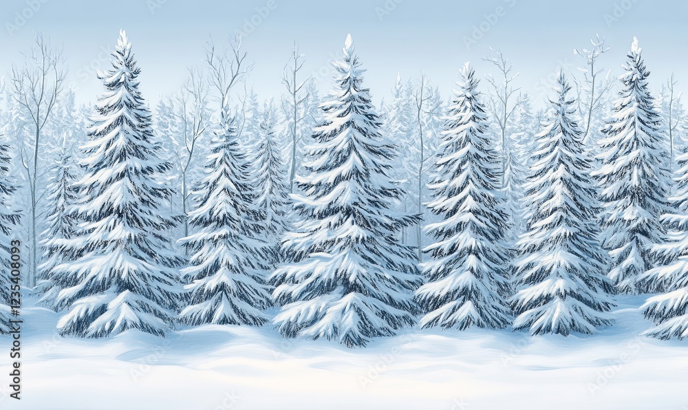 Fototapeta premium Snowy pine forest winter landscape background