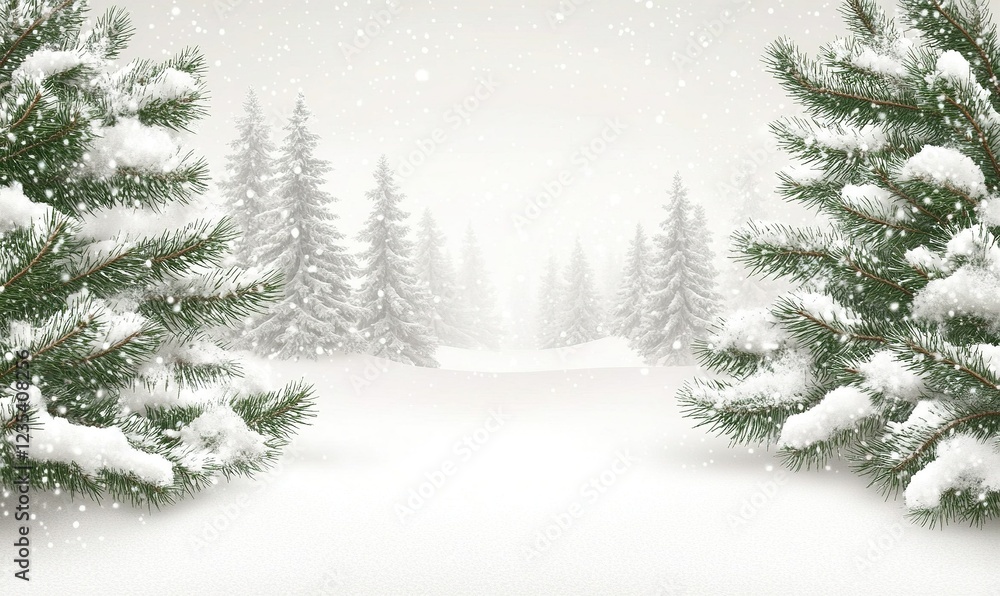 Obraz premium Snowy winter forest landscape with falling snow, ideal for holiday backgrounds