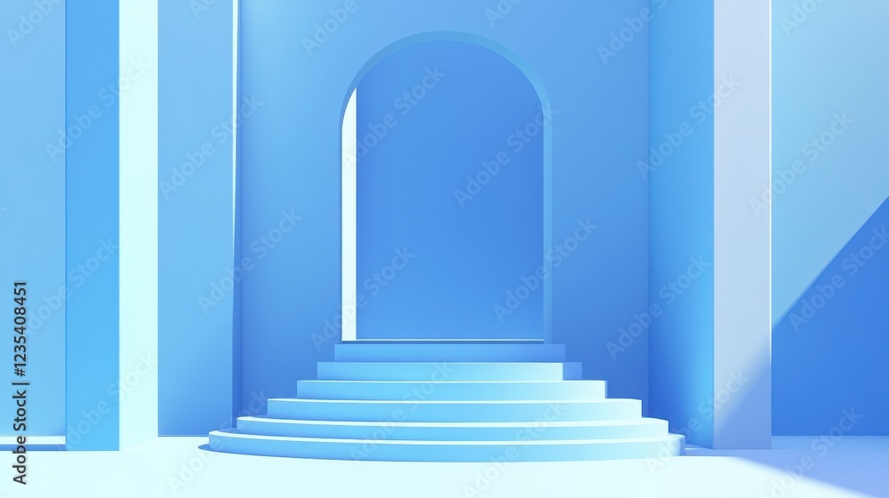 Blue Minimalist Archway With Circular Staircase Blue Minimalist Archway With Circular Staircase