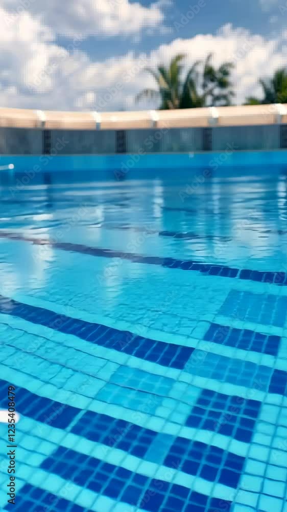 Relaxing summer afternoon by the pristine blue pool in a sunny outdoor setting Relaxing summer afternoon by the pristine blue pool in a sunny outdoor setting