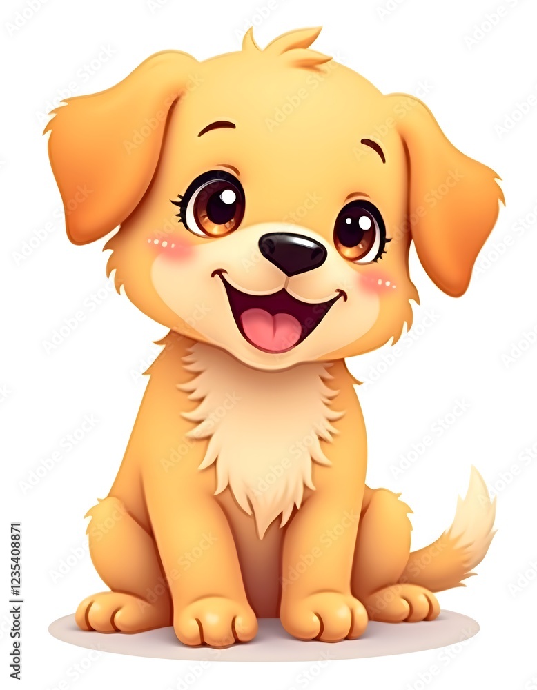 Fototapeta premium Adorable Golden Retriever Puppy Cartoon Illustration