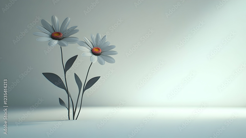 Naklejka premium Elegant 3D Render of Two Daisies in a Minimalist Setting