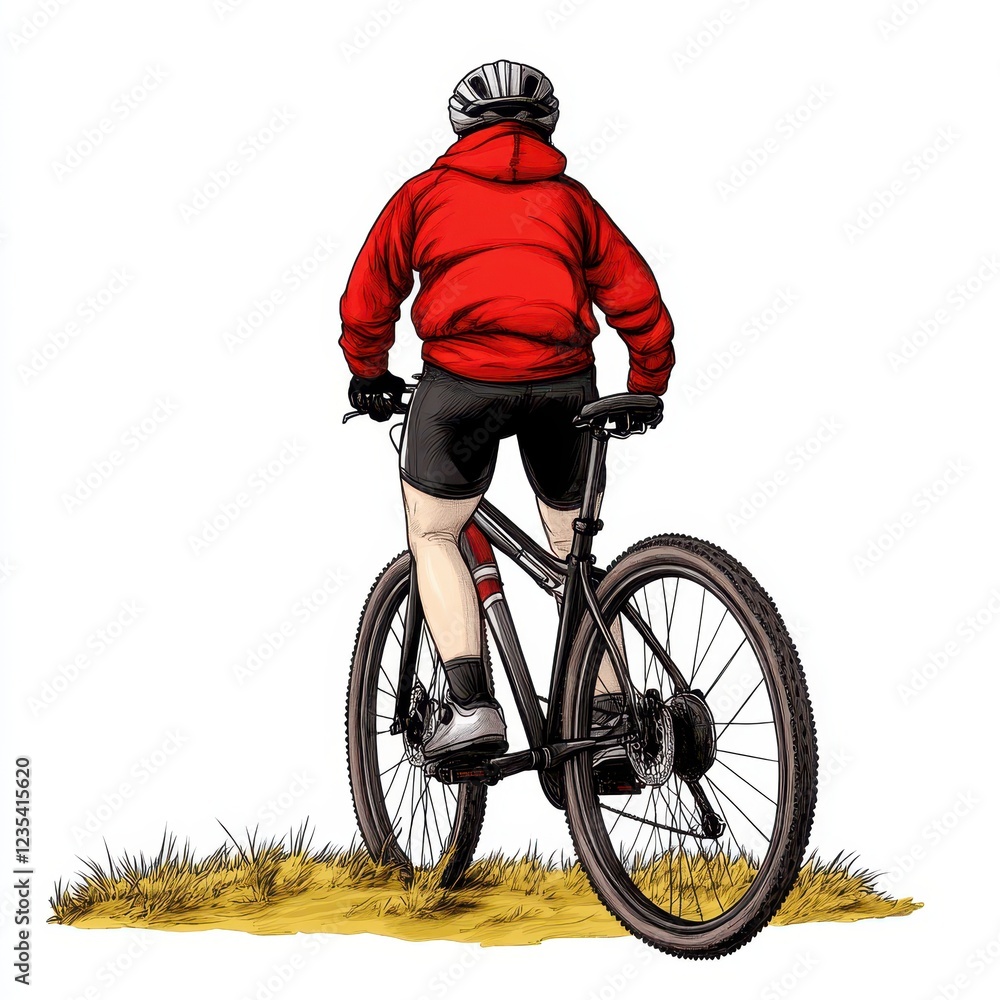 Mountain Biker in Red Hoodie on Trail Adventure Mountain Biker in Red Hoodie on Trail Adventure