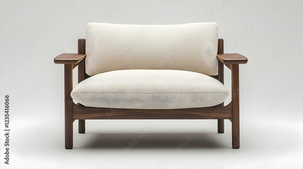 3D Render of Modern Walnut Armchair with Off-White Upholstery 3D Render of Modern Walnut Armchair with Off-White Upholstery