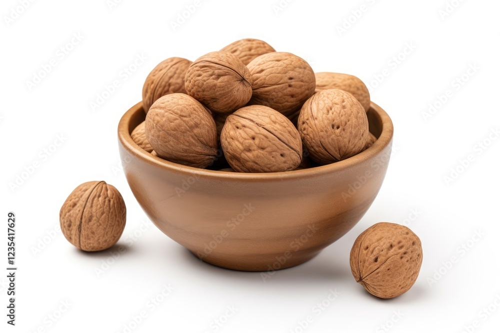 Ceramic bowl with walnuts isolated on white background. Ceramic bowl with walnuts isolated on white background.