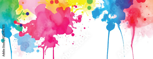 Holi colorful abstract liquid watercolor background with artistic, paint, splashes, grunge, splatter, texture, powder, Artwork for creative banner, card, template, effect, ink, blot design vector