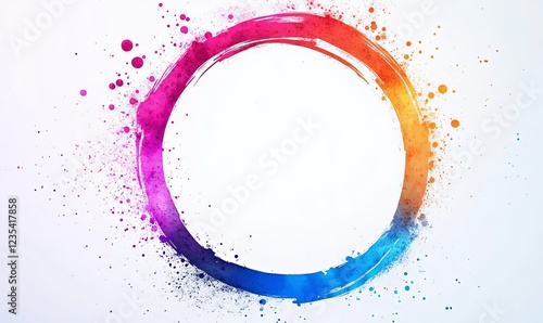 Colorful paint splash circle frame on white background for creative designs photo