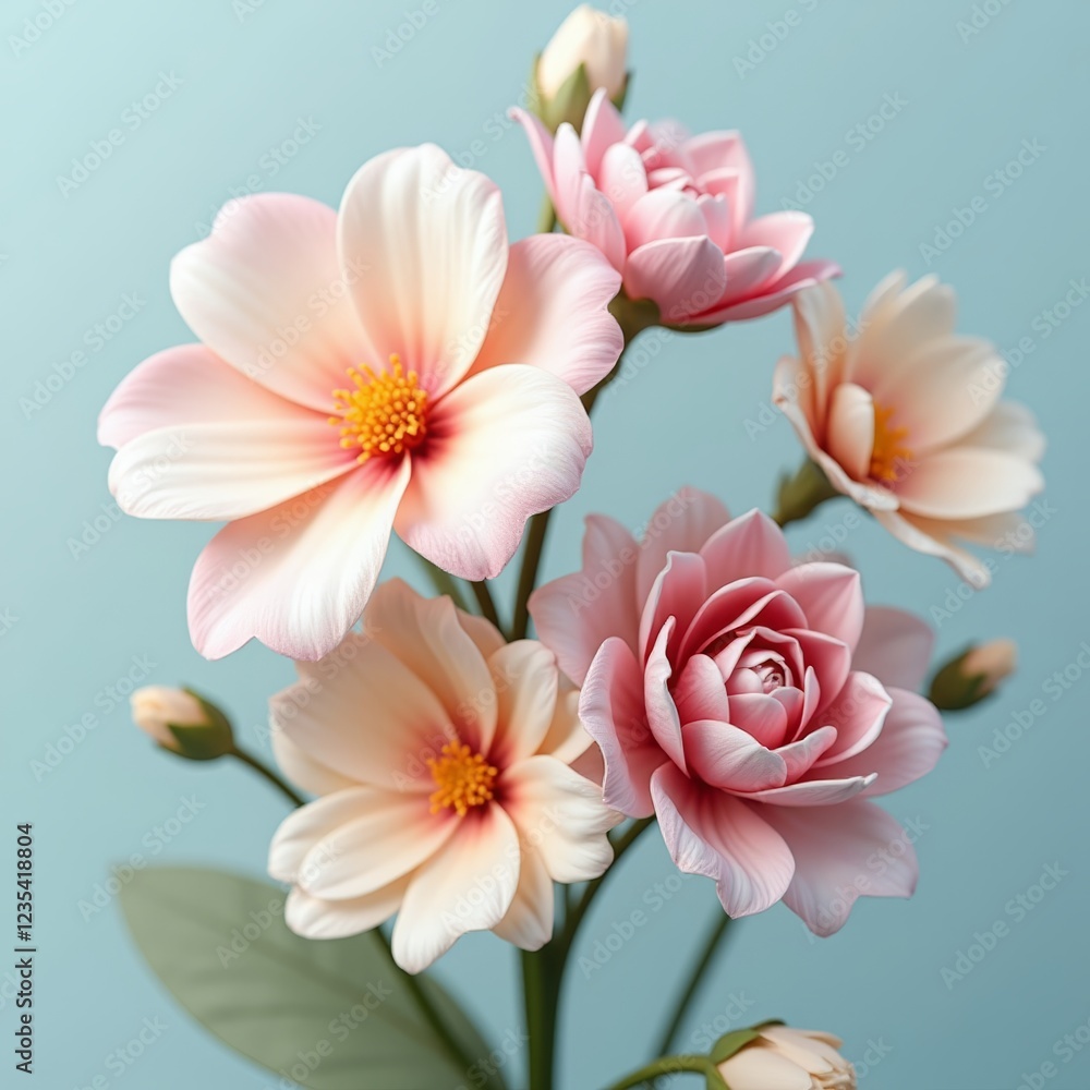 A delicate, pale pink flower with a yellow center A delicate, pale pink flower with a yellow center