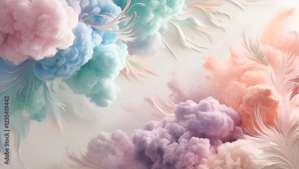 Obraz premium Dreamy Pastel Abstract Background with Soft Clouds and Feathery Details - Gentle and Elegant Design