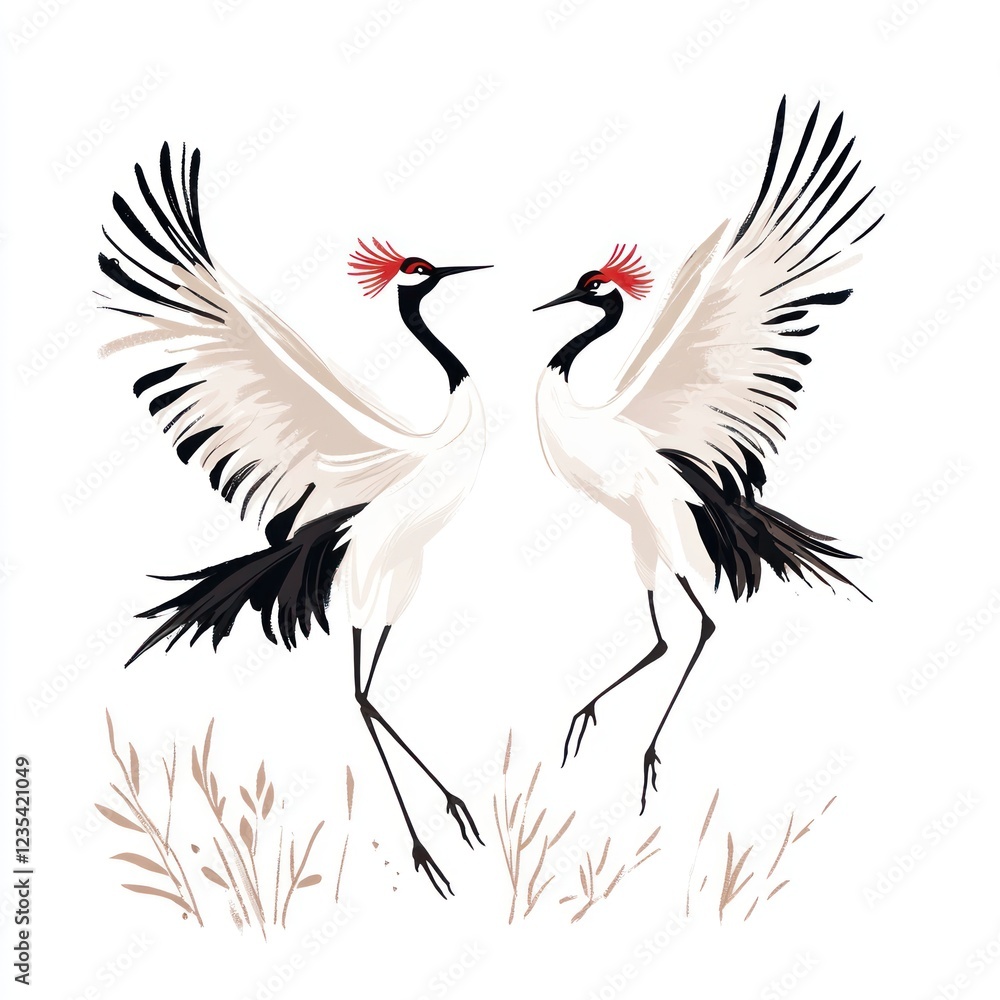 Obraz premium Two Elegant Cranes Dancing Gracefully in Nature