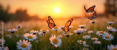 Monarch butterflies in a field of wildflowers