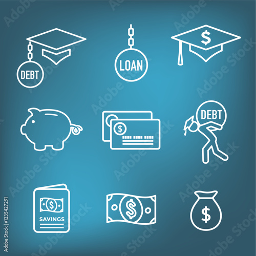 Student Loan Debt Forgiveness Icon Set w Debt Burden Images