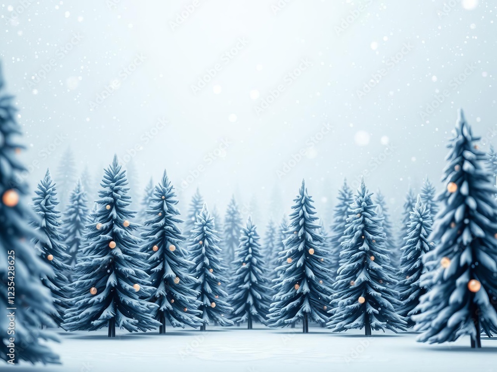 Obraz premium Abstract geometric shapes resembling Christmas trees in a snowy forest, evoking a serene and festive atmosphere, Christmas trees, atmosphere, generative AI