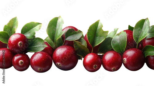 Wallpaper Mural Cranberry Border: A vibrant border of fresh cranberries and lush green leaves, perfect for adding a touch of autumnal freshness to your designs. Torontodigital.ca