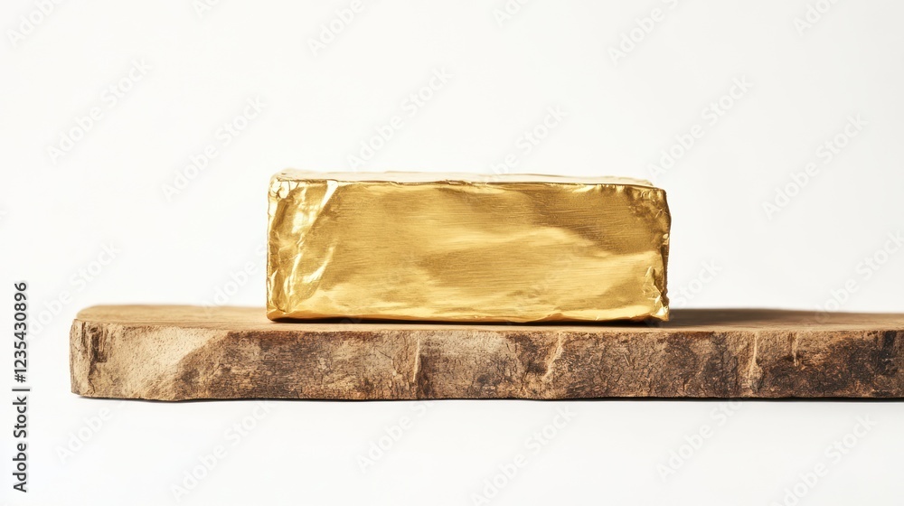 Golden Block of Butter on Rustic Wooden Board Golden Block of Butter on Rustic Wooden Board