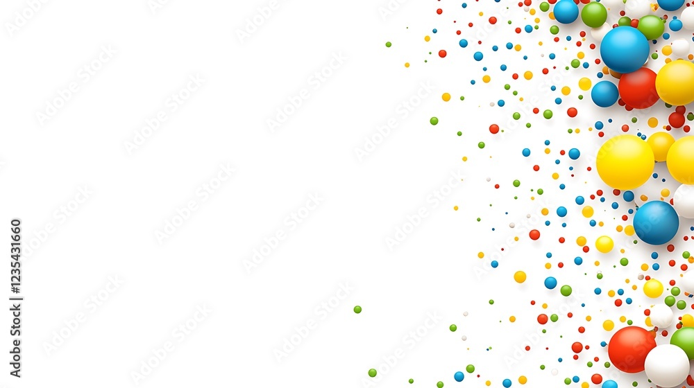 Colorful Spheres Scattered Across White Background Colorful Spheres Scattered Across White Background