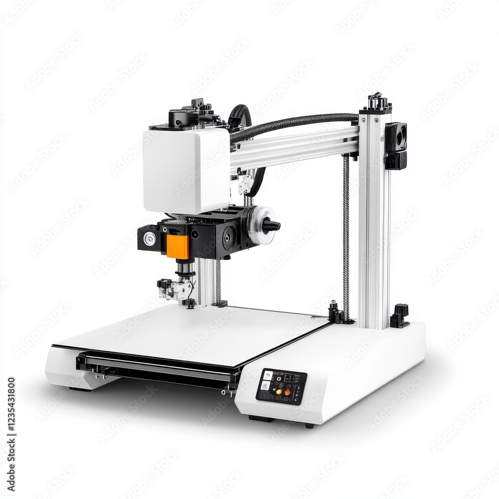 Modern 3D Printer on White Background for Innovative Technology and Manufacturing Applications Modern 3D Printer on White Background for Innovative Technology and Manufacturing Applications
