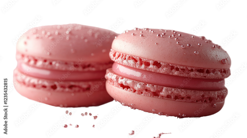 Pink Macarons: Two delicate, perfectly formed pink macarons, with a smooth exterior and creamy filling, are artfully arranged. Pink Macarons: Two delicate, perfectly formed pink macarons, with a smooth exterior and creamy filling, are artfully arranged.