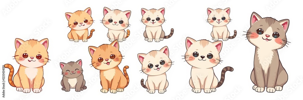 Adorable cat doodle vector set with cute and smiley fluffy kitten characters in different poses on white background for sticker, comic, and print design, different poses, print, character Adorable cat doodle vector set with cute and smiley fluffy kitten characters in different poses on white background for sticker, comic, and print design, different poses, print, character