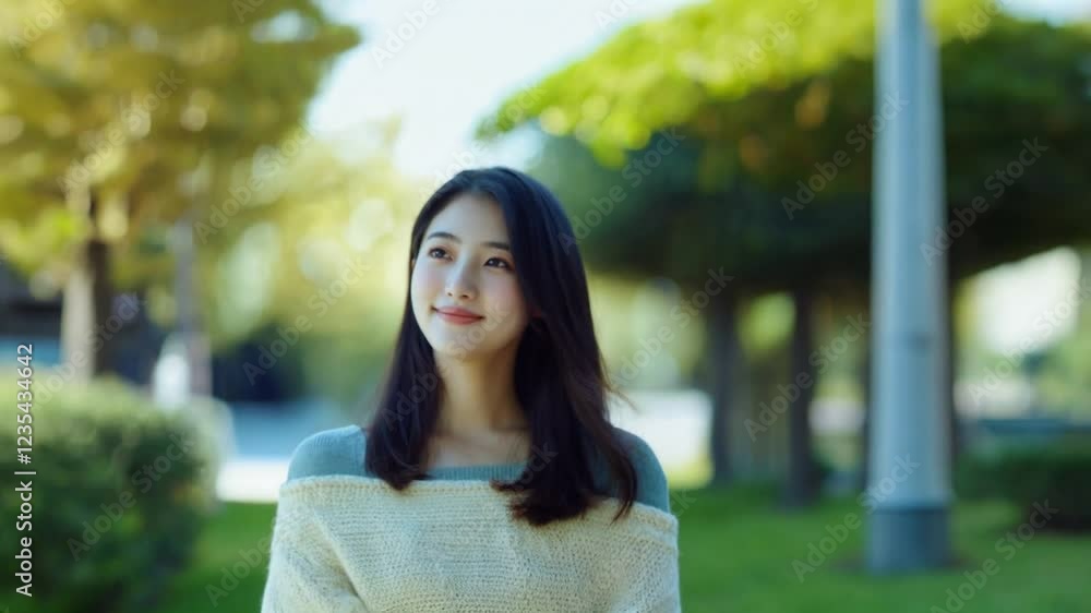 笑顔でたたずむ若い女性 笑顔でたたずむ若い女性