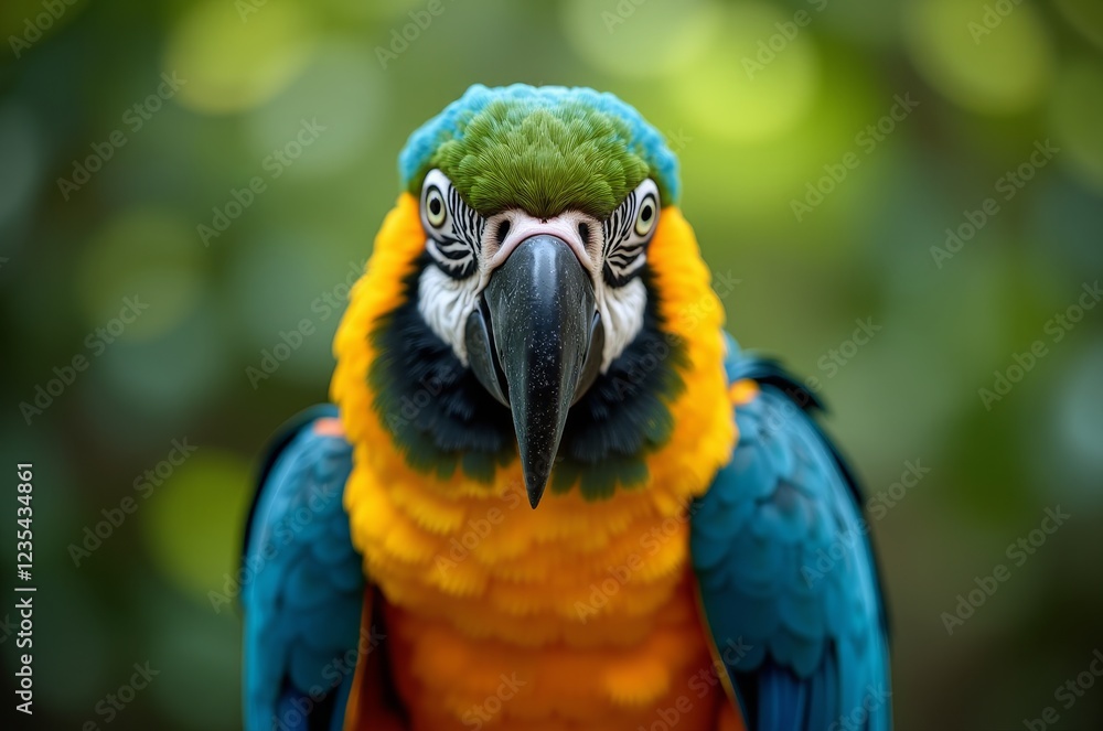 A vibrant, large bird with a long, curved beak, known for its intelligence and social behavior A vibrant, large bird with a long, curved beak, known for its intelligence and social behavior
