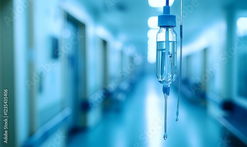 Wallpaper Mural IV drip in hospital hallway with blurred background, medical treatment concept Torontodigital.ca