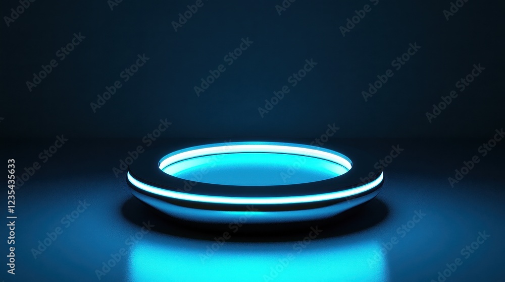 Futuristic Circular Platform With Bright Neon Blue Lights Futuristic Circular Platform With Bright Neon Blue Lights