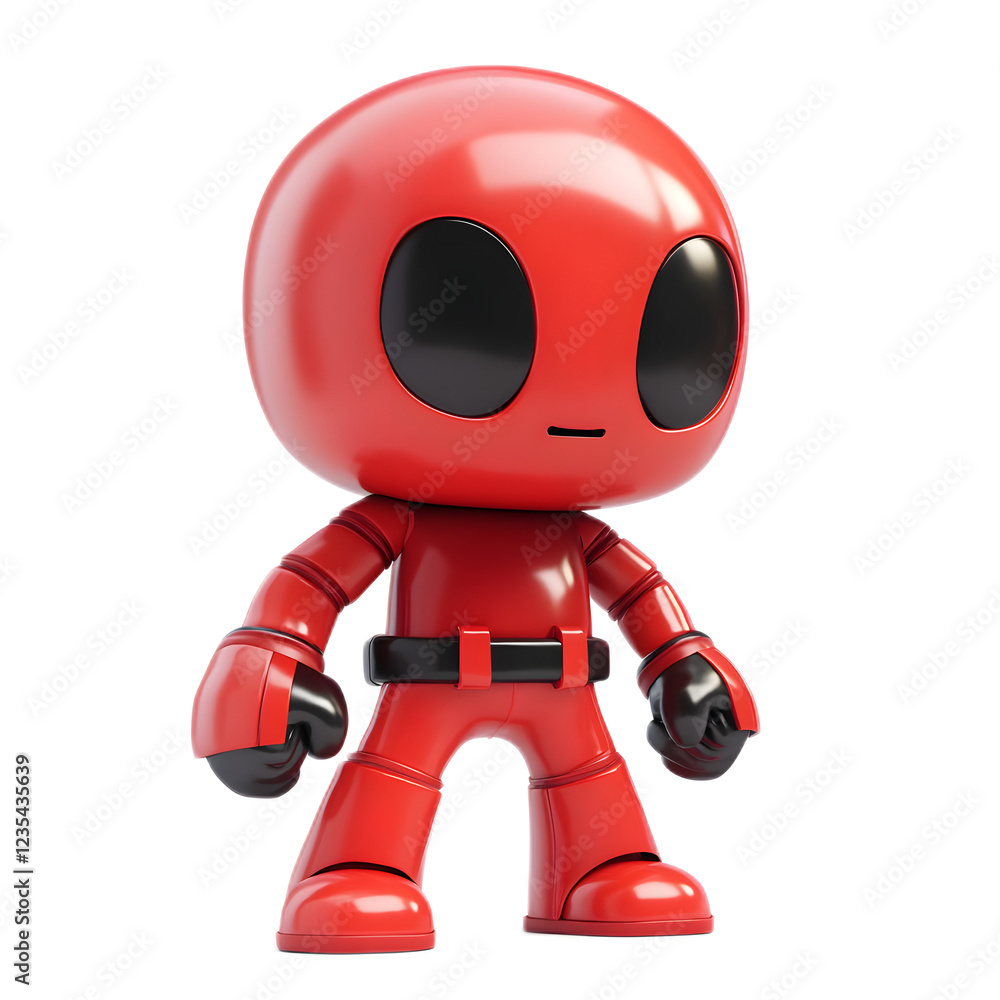 Cute Futuristic Red Humanoid Robot Toy Character on White Background Cute Futuristic Red Humanoid Robot Toy Character on White Background