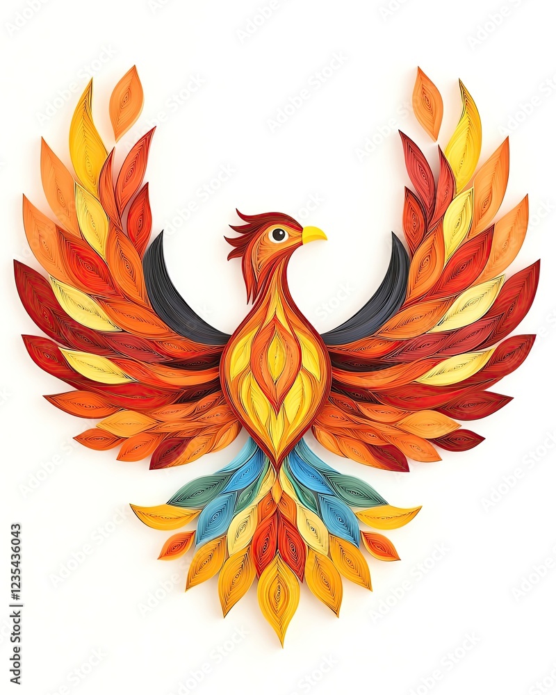 Obraz premium crafted colorful paper quilling techniques textured layers Colorful phoenix artwork made of paper leaves.