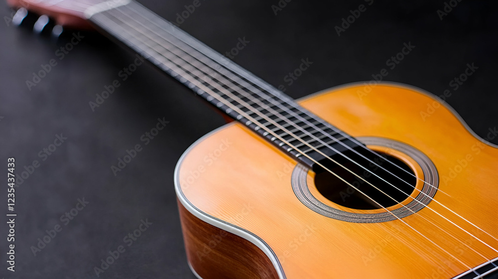 Classical guitar on dark background, music lesson Classical guitar on dark background, music lesson