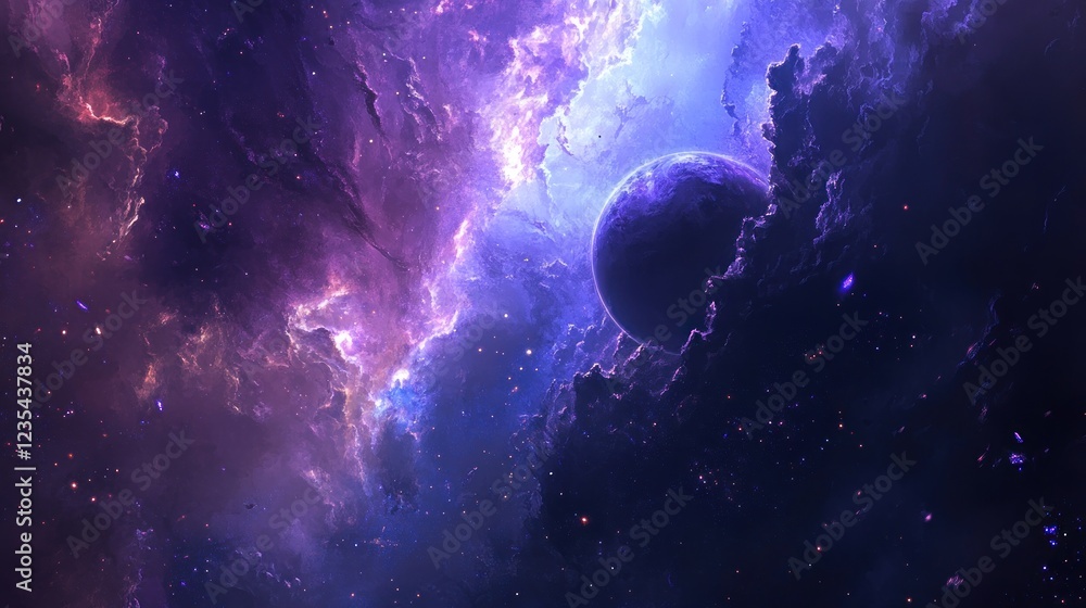 A lone planet emerges from a vibrant nebula A lone planet emerges from a vibrant nebula