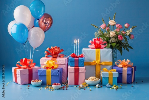 Stylishly Curated Birthday Gift Set on Sky Blue Background Perfect for Celebrations