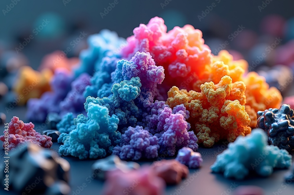 Fototapeta premium A cluster of colorful, irregularly shaped particles