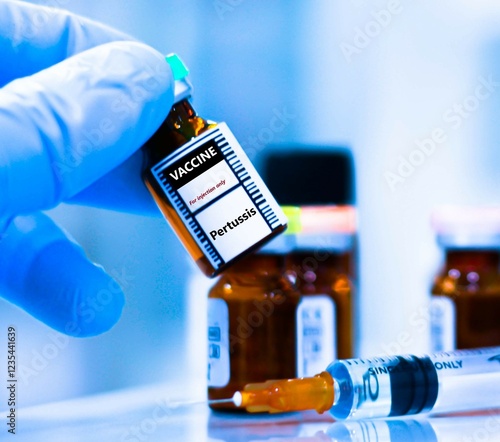 Vaccine bottles and syringes for injection preventing pertussis. photo