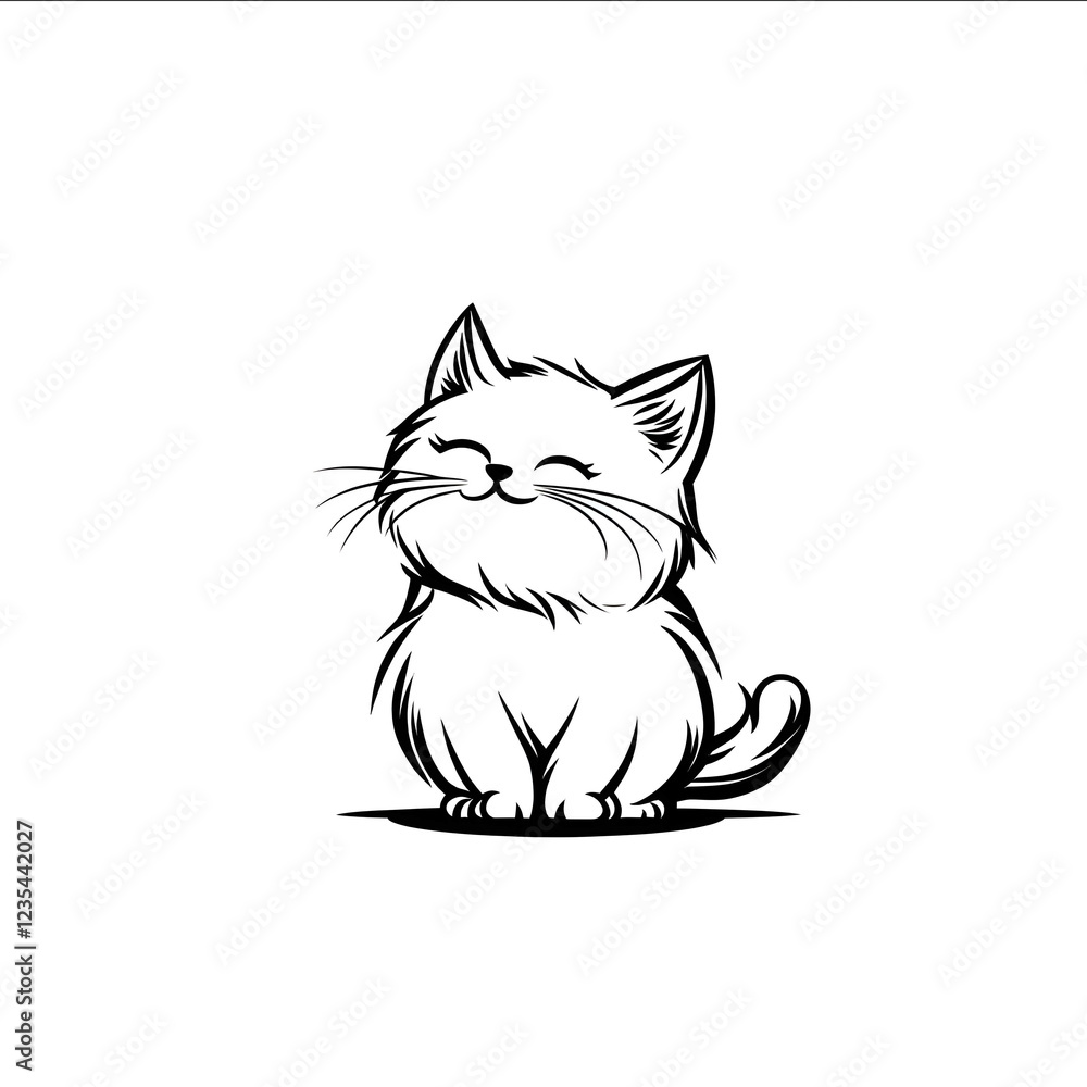 Obraz premium cat logo black line drawing simple creative comic one stroke white background