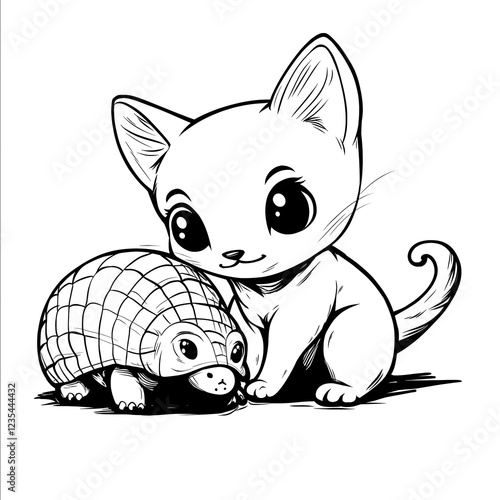 an outline of a cartoon cat with an armadillo photo