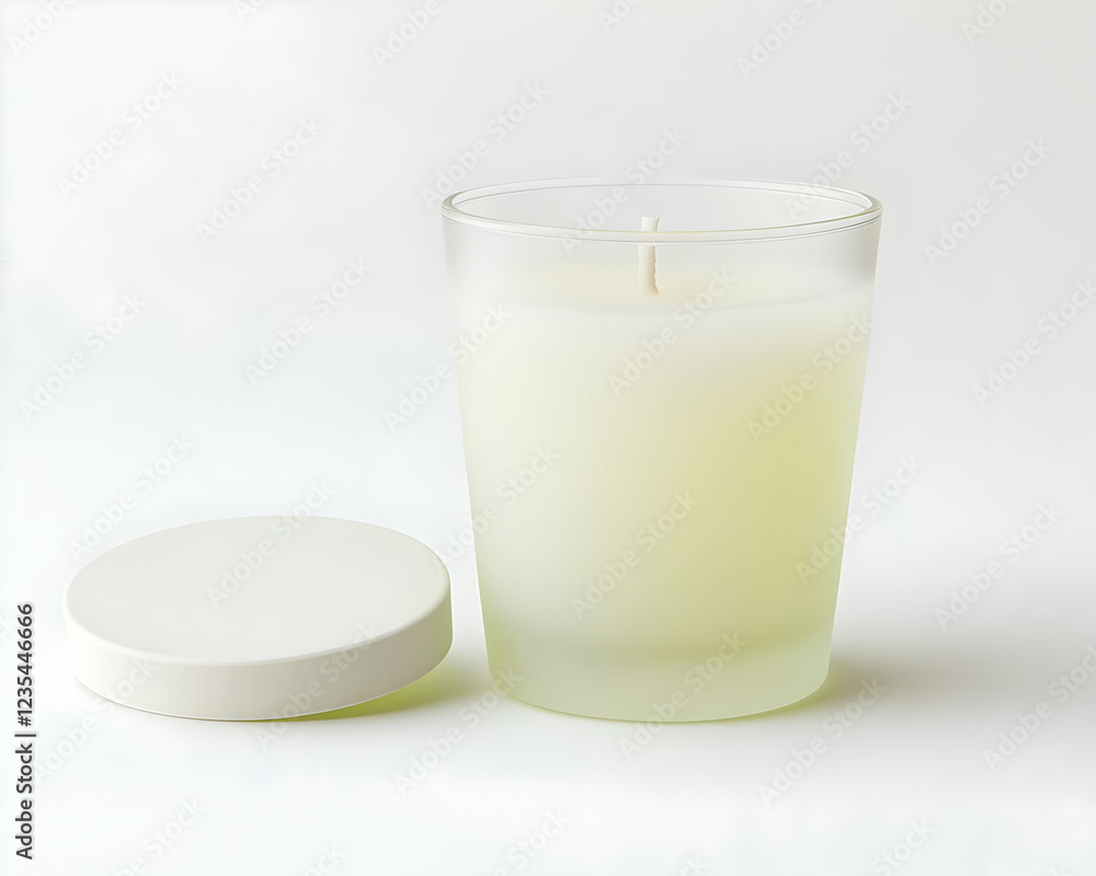 Elegant Frosted Glass Candle with Lid, Realistic Product Photography Elegant Frosted Glass Candle with Lid, Realistic Product Photography