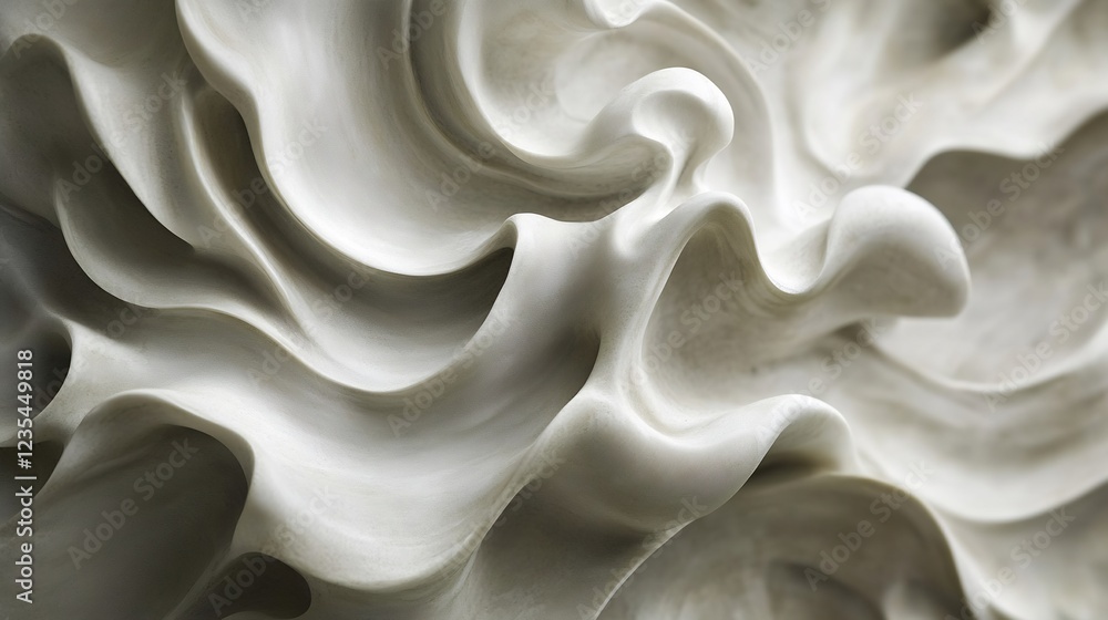 Fototapeta premium Abstract White Marble Sculpture Soft Light Swirling Forms. AI Generated