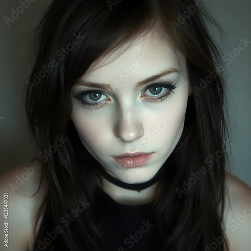 Wallpaper Mural Una preciosa chica de piel muy blanca y pelo muy negro y largo Torontodigital.ca