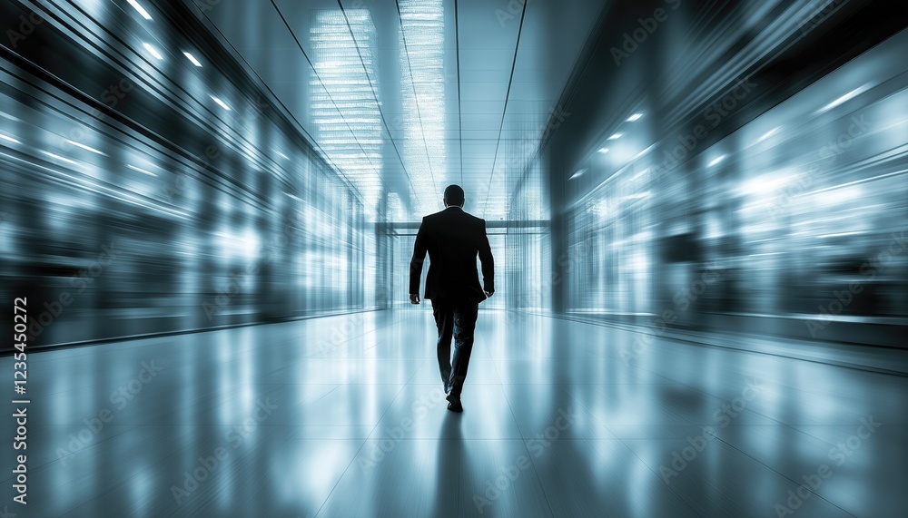 Future Leader Walking in Modern Corridor Towards Bright Future Future Leader Walking in Modern Corridor Towards Bright Future