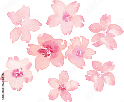 水彩画による桜の花　ベクター素材