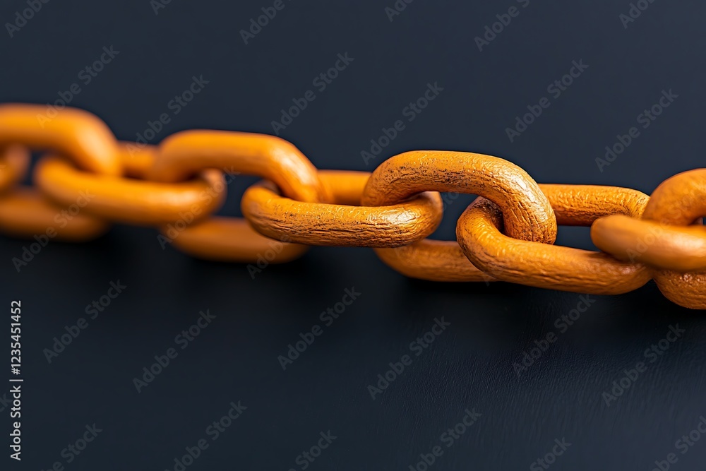 Obraz premium Close-up of Interlocking Orange Metal Chain Links Against a Dark Background