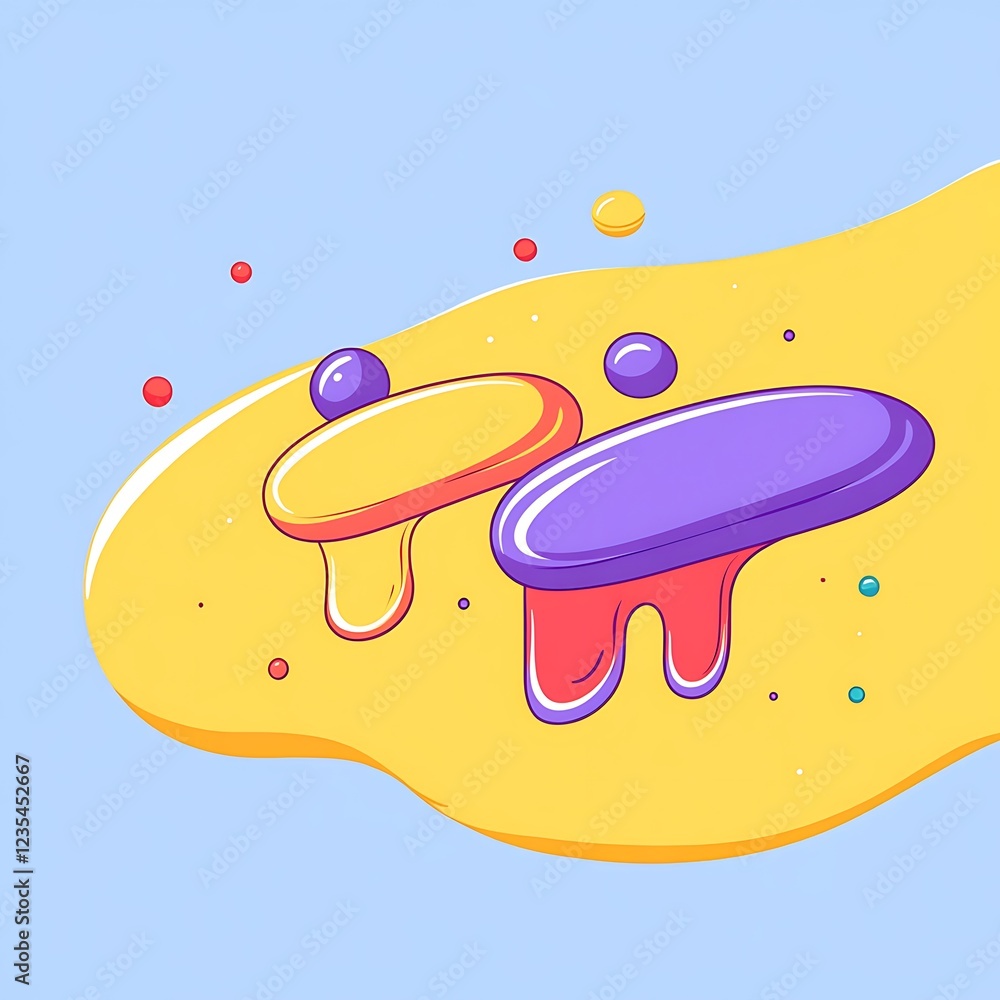 Abstract Colorful Dripping Shapes on Yellow Background Abstract Colorful Dripping Shapes on Yellow Background